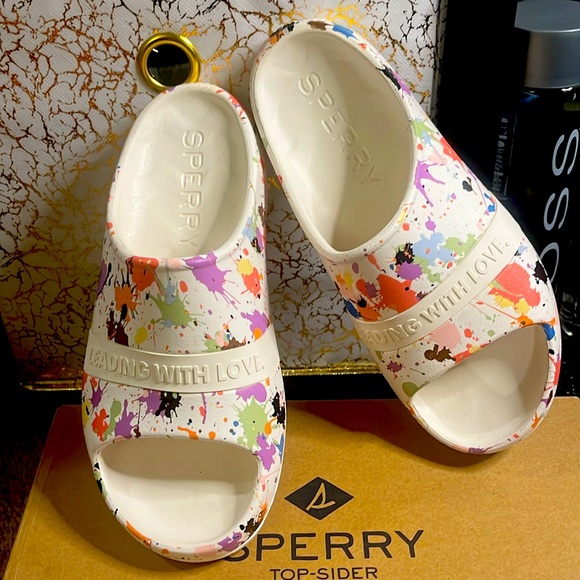 Sperry Float Slide Splash 💦 Paint Design Unisex EUC - Picture 2 of 5